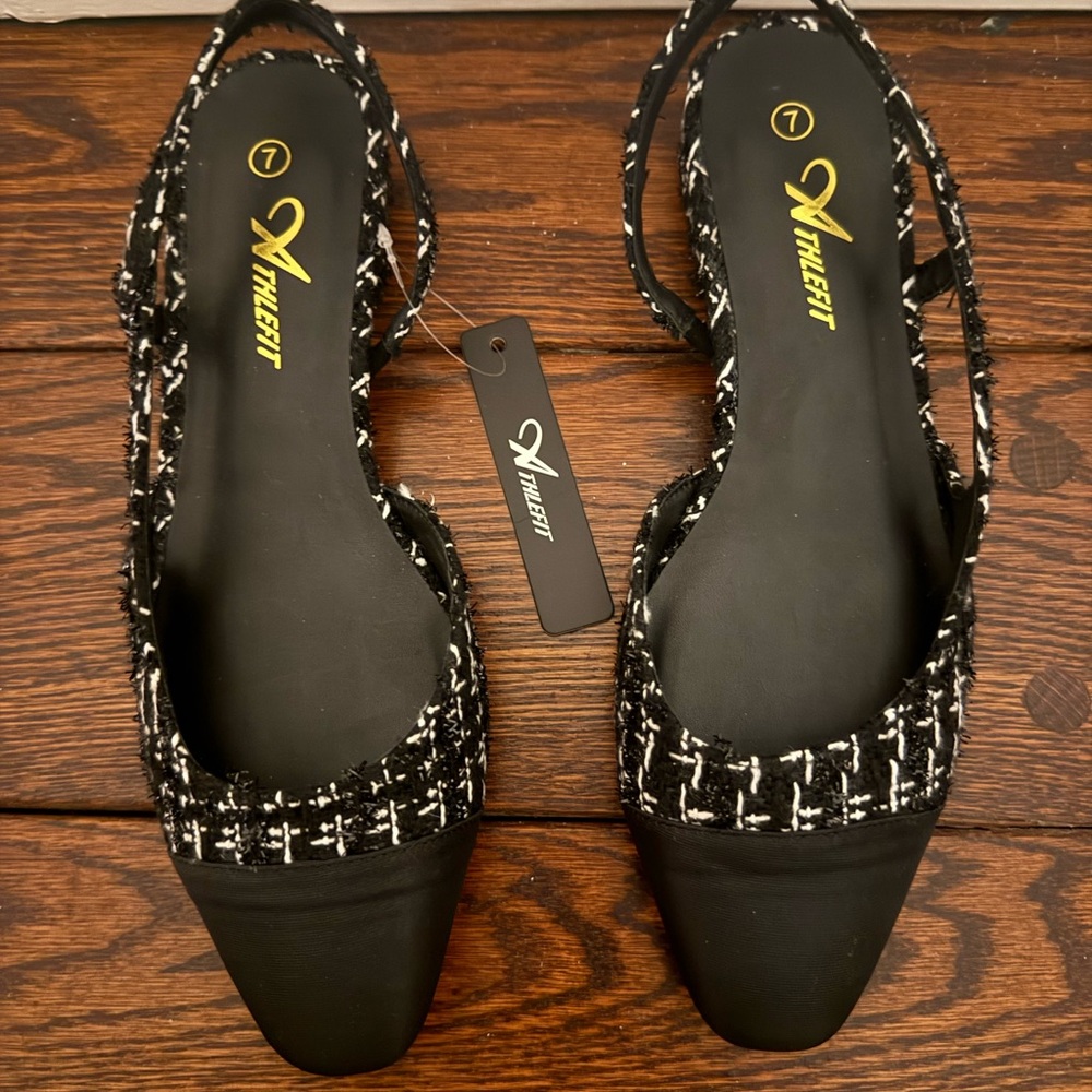 Women's Black and White Tweed Flats